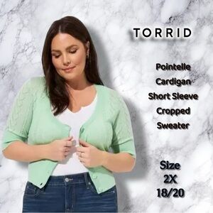 Torrid Mint Green Pointelle Cardigan Short Sleeve Cropped Sweater Size 2X